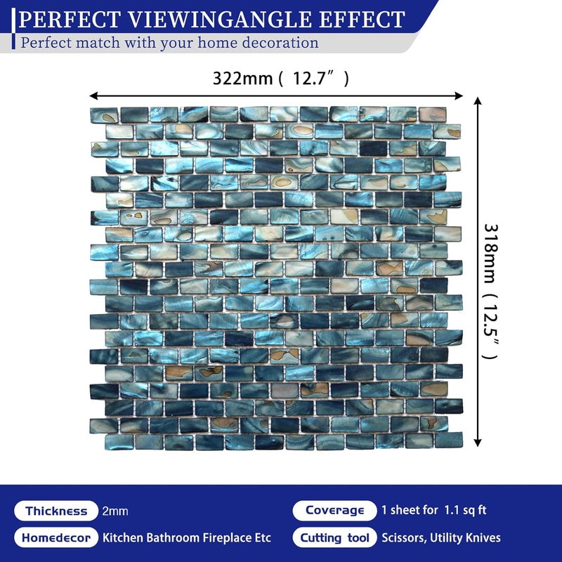 Mop Mother of Pearl Shell Mosaic Mini Brick Backsplash Tile, are Used for Kitchen Backsplashes and Bathroom Wall Tiles, Dark Blue 10 Sheets - Image 2